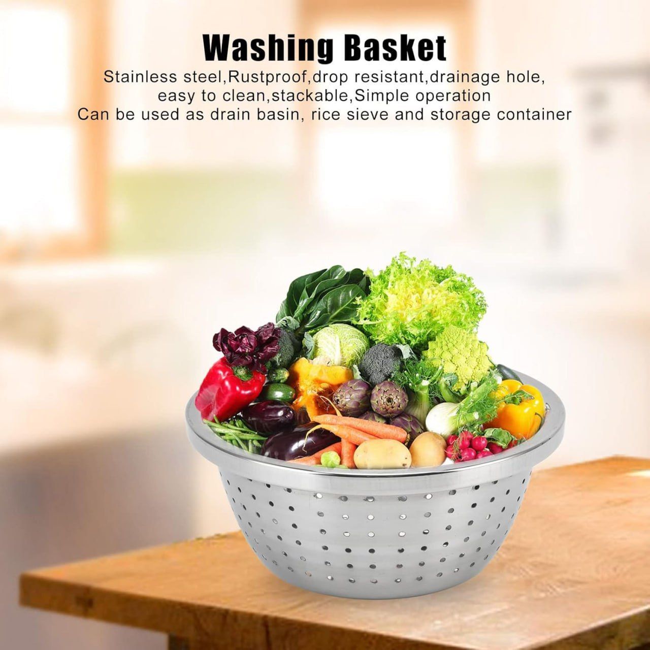 Rice Wash Strainer Rice Sink Strainer Baskets Rice Drainer Vegetable Grater Rice Cleaning Bowl Mesh Grater for Kitchen Stainless Steel Multifunctional Noodle Stainless Steel 32CM