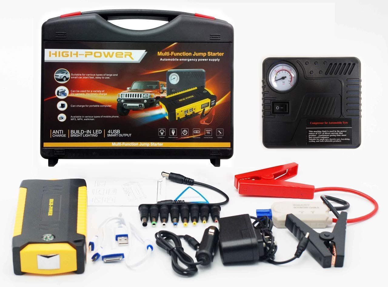 Combo Pack of 2 High Power 12V Portable Midi Jump Starter| Car Jumper Kit / Booster| Mobile Phone Laptop Battery Charger | Tyre Inflator Pump