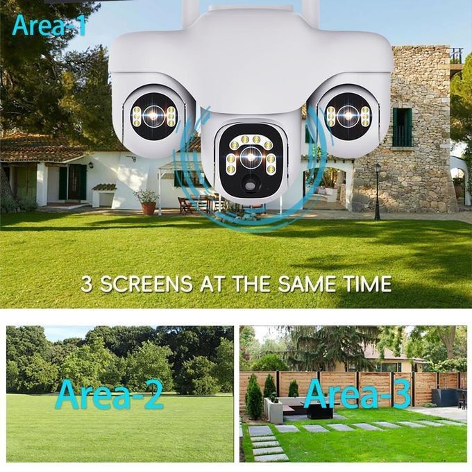 Intelligence Three rotating lenses Triple Lens 4G solar-powered security camera GSM 4G CCTV Camera, Outdoor Security, Motion Tracking, Night Vision, Two-Way Audio Mobile App