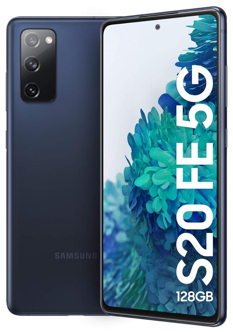 Samsung Galaxy S20 FE 5G Android smartphone. Features 6.5″ display, Snapdragon 865 5G chipset, 4500 mAh battery, 128 GB storage,IP68 certified (dust and water resistant), Gorilla Glass 3,120Hz HDR10+