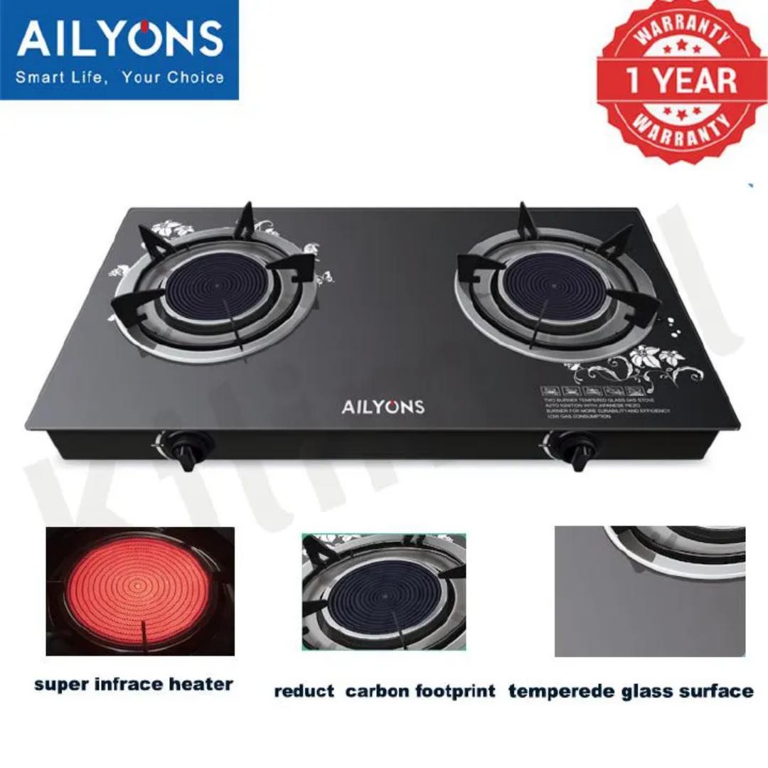 AILYONS GS014-1/GS005A-1 Glass Top Infrared Double Burner Gas stove Super Infrared Heater Saving Gas cooker/ 2300W Double Cooking Plate Stove Gas Ring Hot Plate Cooker【HOT】