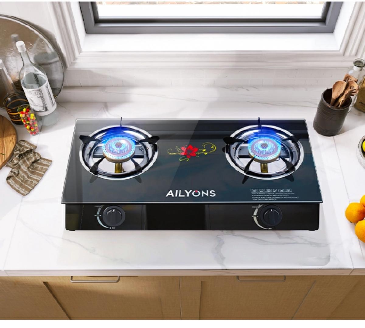 AILYONS GS014-1/GS005A-1 Glass Top Infrared Double Burner Gas stove Super Infrared Heater Saving Gas cooker/ 2300W Double Cooking Plate Stove Gas Ring Hot Plate Cooker【HOT】