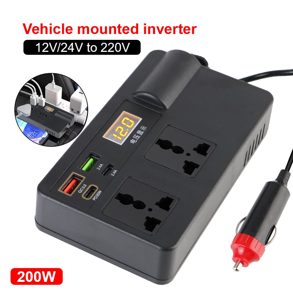 Car Inverter Adapter Converter DC 12V 24V to AC 220V 7 Ports PD Type-C USB Chargers AC Car Power Laptop Mobile Phone USB Charging Socket Auto Charger Converter Adapter
