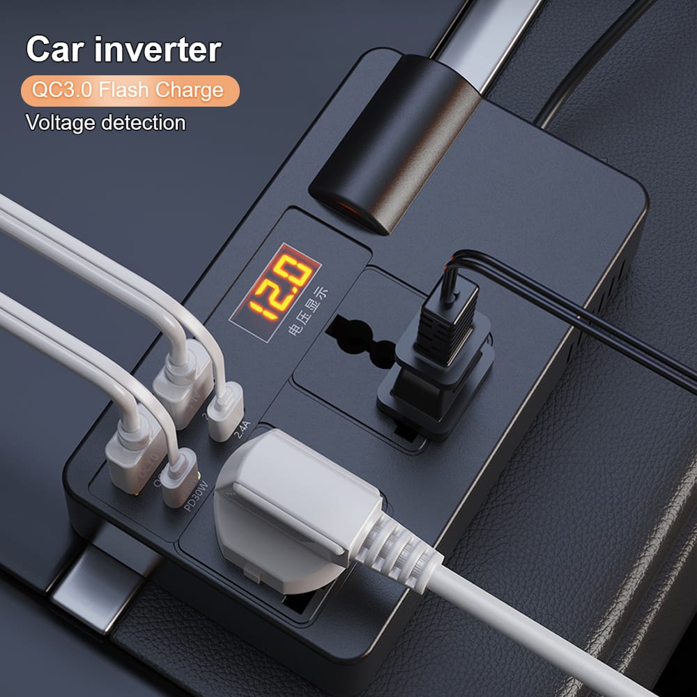 Car Inverter Adapter Converter DC 12V 24V to AC 220V 7 Ports PD Type-C USB Chargers AC Car Power Laptop Mobile Phone USB Charging Socket Auto Charger Converter Adapter