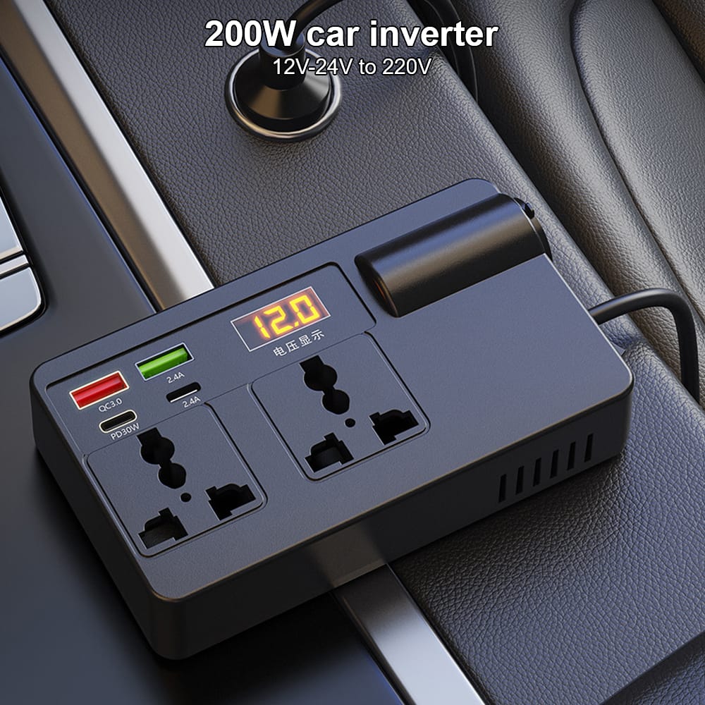 Car Inverter Adapter Converter DC 12V 24V to AC 220V 7 Ports PD Type-C USB Chargers AC Car Power Laptop Mobile Phone USB Charging Socket Auto Charger Converter Adapter