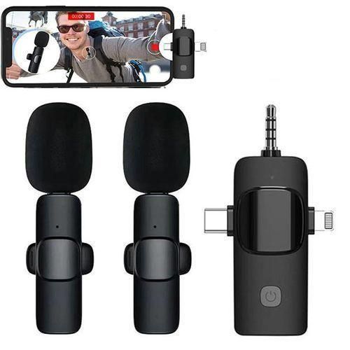 3 In 1 Mini Double Microphone, Wireless Lavalier Lapel Microphone For Iphone Android Camera PlugPlay,Professional Noise Reduction Recording Clip Mic