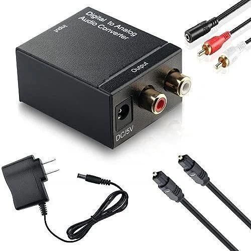 Digital to Analog Audio Converter + Toslink SPDIF Optical Cable To Analogue Stereo Audio L/R 2RCA Adapter