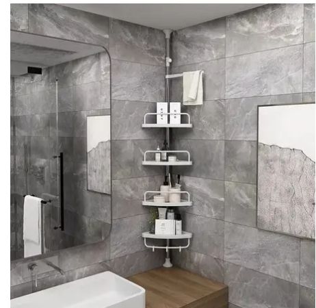 Corner shelf organiser stand,4 Layer Multi Corner shelf Tension Pole-Bathroom Organizer