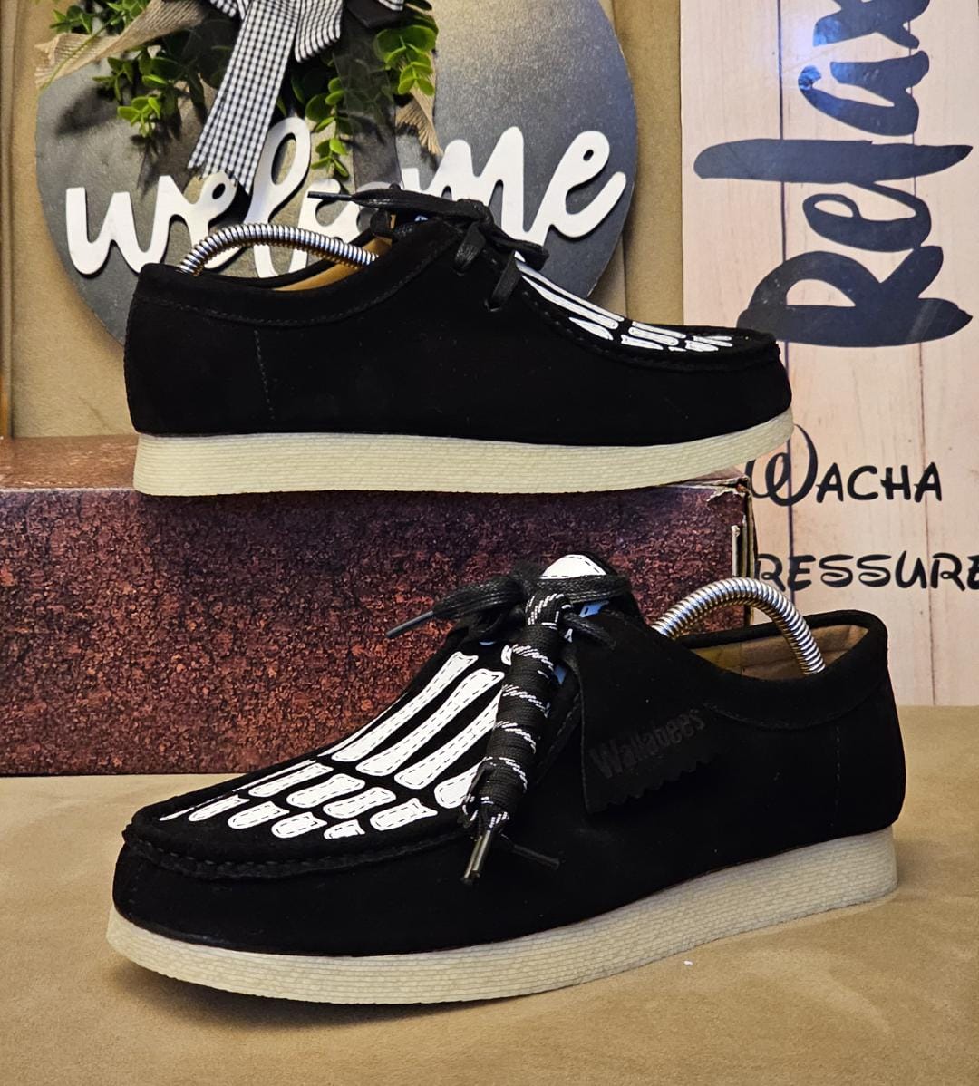 🔥 🔥( ON OFFER ) SKELETON CLARKS WALABEES BLACK SUEDE SHOE SKETCHERS AND CASUAL OXFORDS SHOES, VERY CLASSY AND FASHIONABLE, OFFICIALS, CASUAL BOOTS