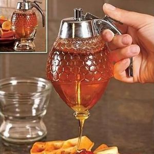 Acrylic Kitchen Honey Storage Dispenser Honey Drain Container Anti-drip Beehoney Jar No Drip Sugar Syrup Pourer Bottle Bee Drip Kitchen Accessories