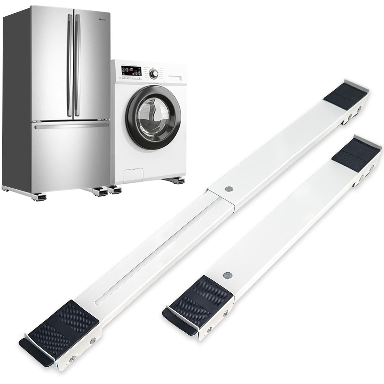 Adjustable Heavy Duty Washing Machine & Fridge Stand Base with 12 Wheels – 2pcs Metal Thickened Trolley for Washer, Dryer, Dishwasher & Appliance Mobility