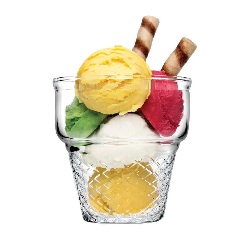 Set of 3 Pasabahce Minicornet Ice Cream Glass Cups – 450ml, Sturdy, Freezer Safe Dessert Glasses, No Sharp Edges, Elegant Glassware for Home or Café Use