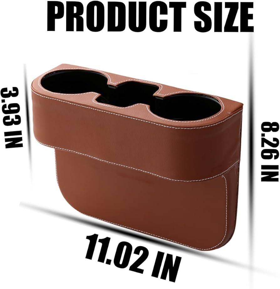 Car Cup Holder with Phone Slot & Dual Side Holders | Premium Leather Cover Car Seat Organizer for Cups, Wallet, Phone, Cables – Universal Fit