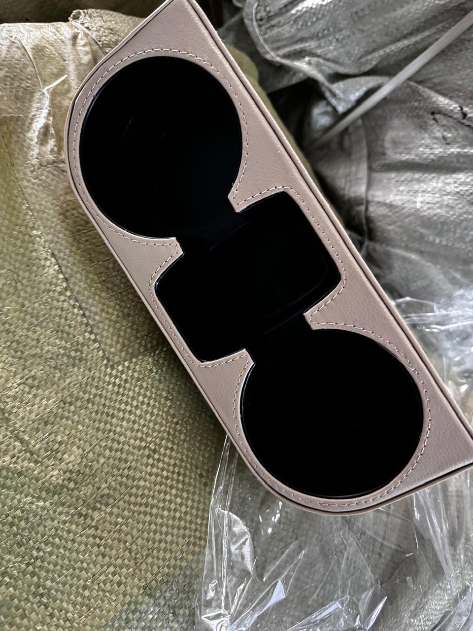 Car Cup Holder with Phone Slot & Dual Side Holders | Premium Leather Cover Car Seat Organizer for Cups, Wallet, Phone, Cables – Universal Fit