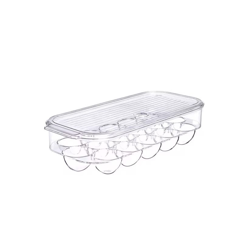 16-Grid Acrylic Egg Holder with Handle & Lid – Stackable Fridge Organizer Tray for Eggs | Durable, Transparent Storage for Kitchen & Refrigerator