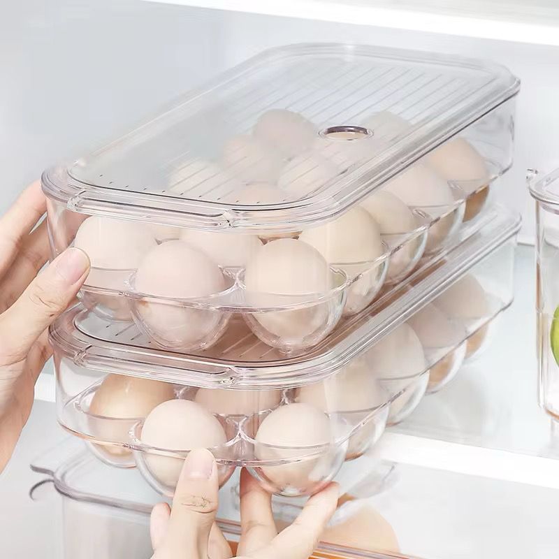 16-Grid Acrylic Egg Holder with Handle & Lid – Stackable Fridge Organizer Tray for Eggs | Durable, Transparent Storage for Kitchen & Refrigerator