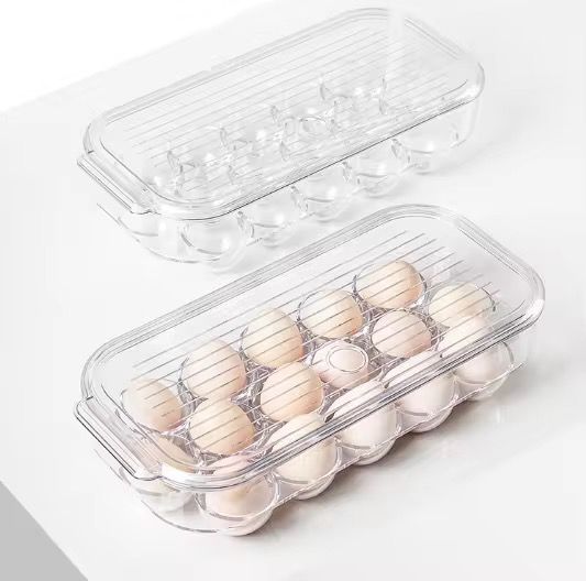 16-Grid Acrylic Egg Holder with Handle & Lid – Stackable Fridge Organizer Tray for Eggs | Durable, Transparent Storage for Kitchen & Refrigerator