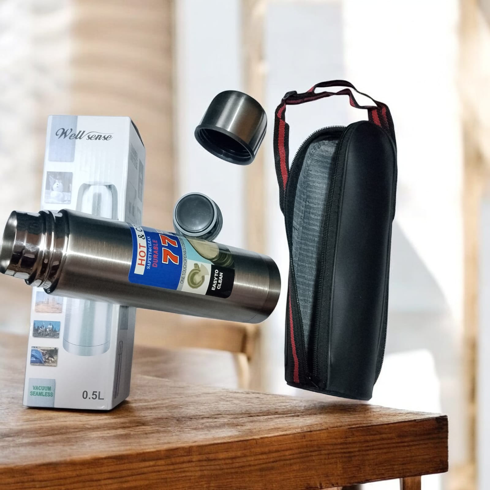 (Limited Offer with Free Gift) Well Sense Portable Vaccum Flask/Thermos Flask/Travel Bottle to keep your drinks hot or cold