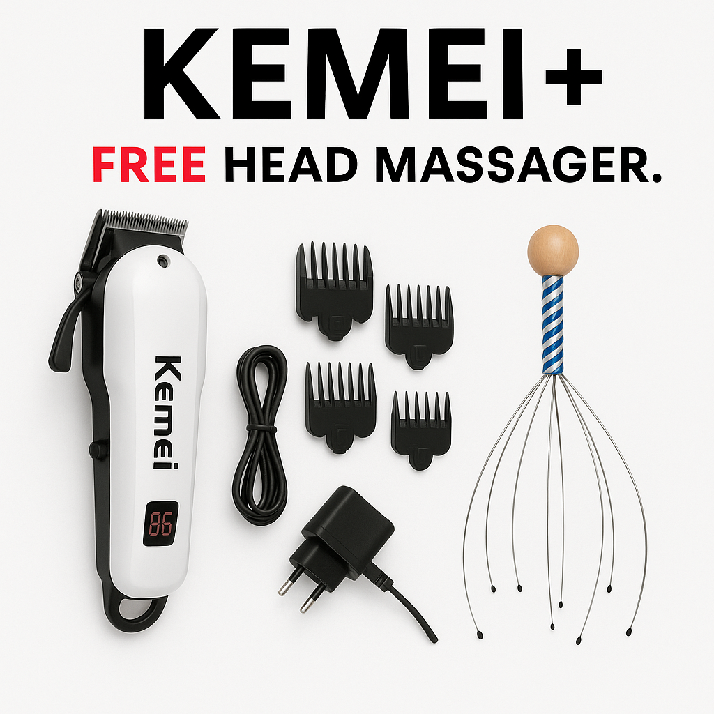 Kemei rechargeable cordless shaver with led display and 4hrs continous shaving time battery power plus free head massager