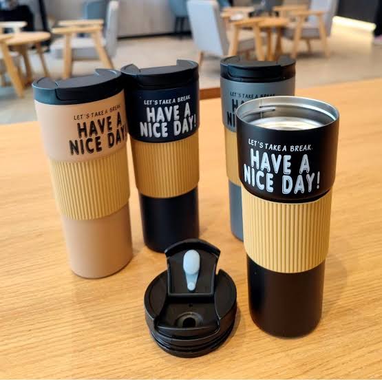 OFFER! OFFER! Round silicone travel mug SZM Thermo mug Have a nice day, 600 ml