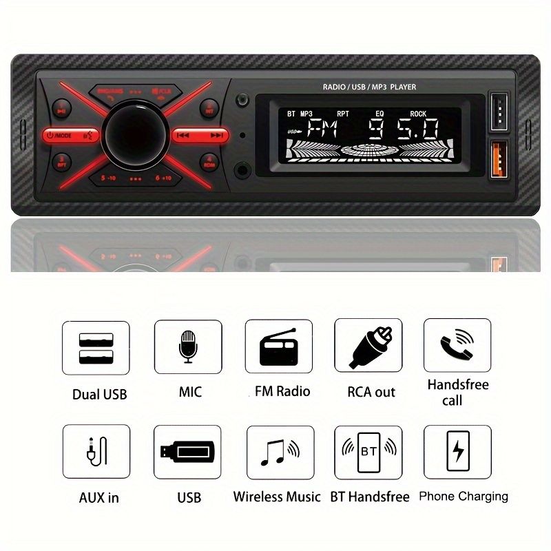 Car MP3 Bluetooth Double USB FM Radio Single Din Setup Player With Phone Charger & Remote Control