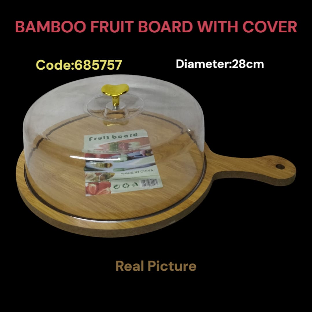 Bamboo Fruit Board with Dome Cover – 28cm | Eco-Friendly Serving Tray for Fruits, Pastries, and Cheese | Elegant Bamboo Display Board with Lid