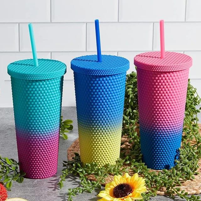 800ml Studded Tumbler with Lid & Straw | Frosted Reusable Iced Coffee Cup | Leakproof, BPA-Free Water Bottle for Smoothies, Teas & Cold Beverages