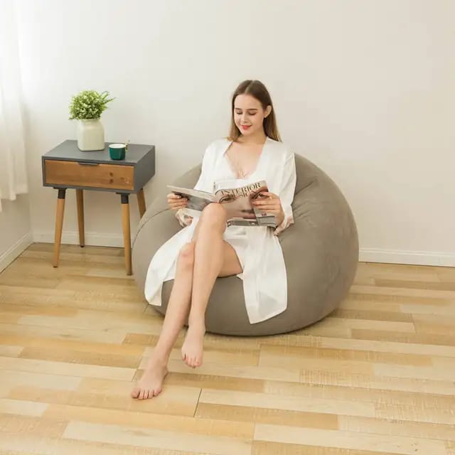 Large Lazy Inflatable Sofa Bean Bag Chair with Free Manual Pump | 110×110×85cm | Easy to Inflate & Store | Lounge Air Seat for Indoor & Outdoor Use – Navy Blue, Brown, Red