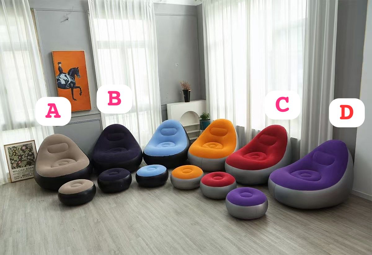 Inflatable Deluxe Lounge Seat with Footrest & Free Manual Pump (2pcs Set) | Portable Inflatable Recliner for Home, Balcony, Camping – 116×98×83cm + 62×62×31cm