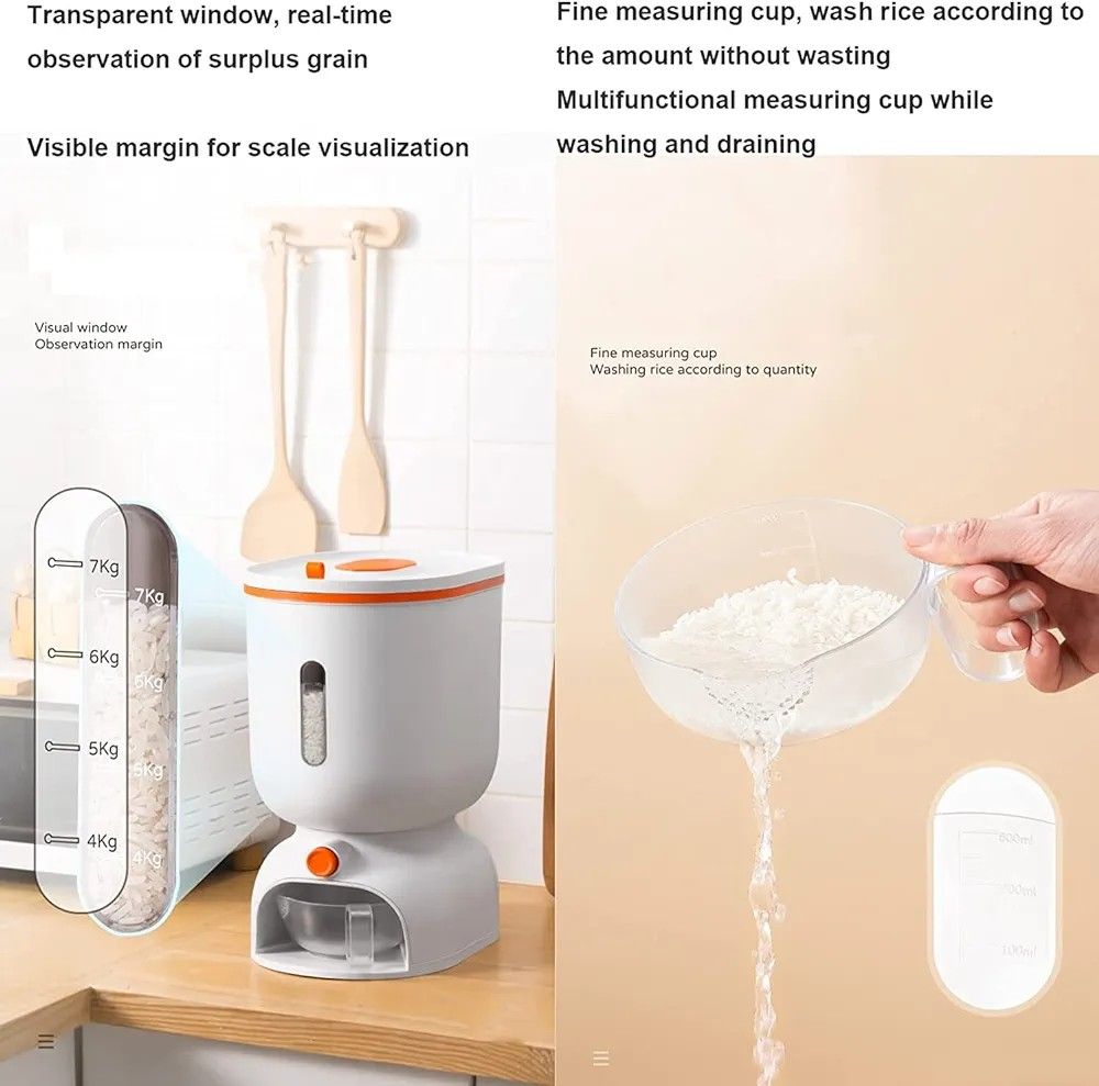 11kg Automatic Rice Dispenser with Rinsing Cup – Smart Grain Storage Box, Moisture-Proof & Durable Kitchen Container (21x31x40cm)