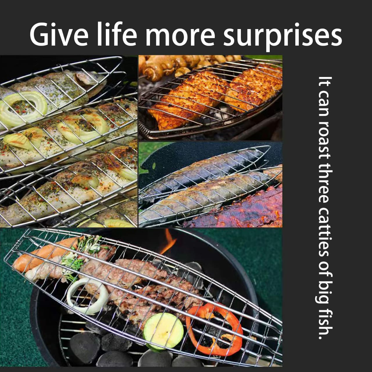 Fish Grill Basket 70cm – Stainless Steel BBQ Rack for Fish Choma, Barbecue & Camping, Portable Food Holder for Outdoor Grilling