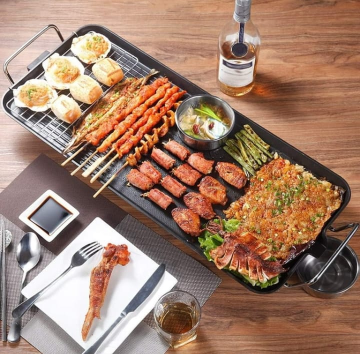 Electric BBQ Grill Pan – Smokeless Non-Stick Hot Plate | Multifunctional Kitchen Griddle for Nyama Choma, Barbecue, Roasting, Frying (68×28cm)