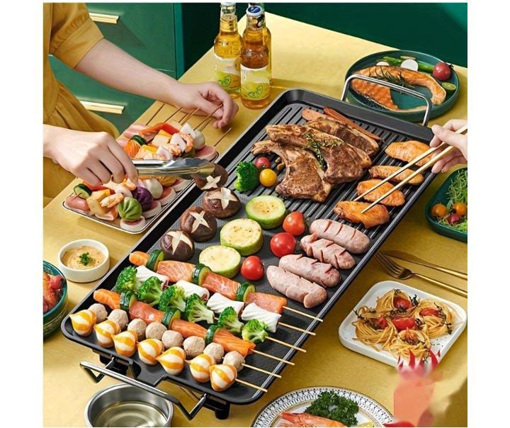 Electric BBQ Grill Pan – Smokeless Non-Stick Hot Plate | Multifunctional Kitchen Griddle for Nyama Choma, Barbecue, Roasting, Frying (68×28cm)