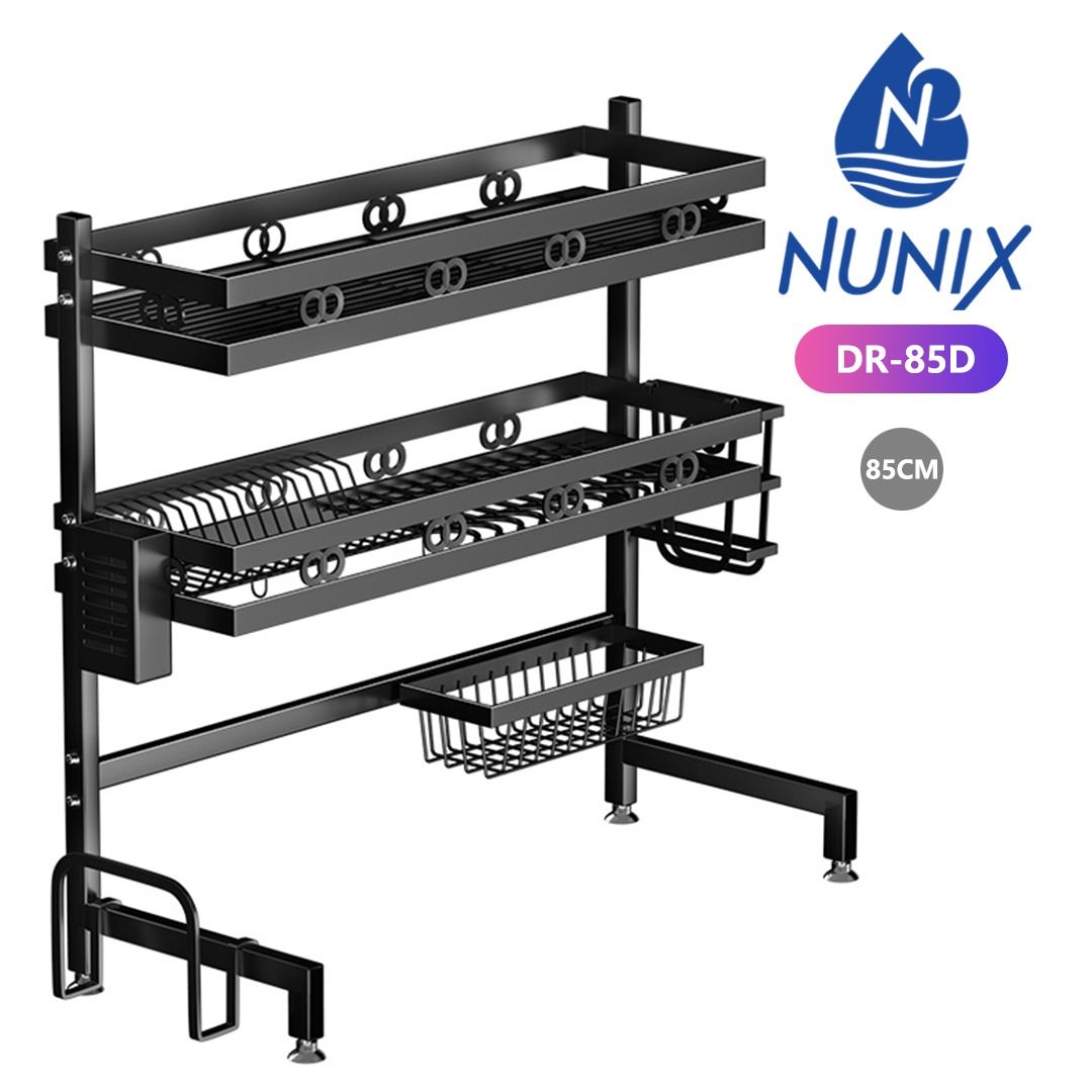 Nunix 3-Tier Dish Rack – Heavy-Duty Kitchen Organizer with Utensil Holder, Drain Tray & Rust-Resistant Design for Plates, Bowls, Mugs, and Cutlery Storage in a Compact Vertical Space