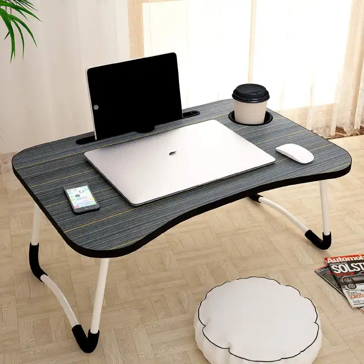 Multi-purpose Foldable Portable Laptop Desk – Bed & Sofa Study Table with Tablet Slot, Drink Holder, Non-Slip Legs & Spacious Surface for Reading, Writing, Work, or Breakfast | 60×40×27cm