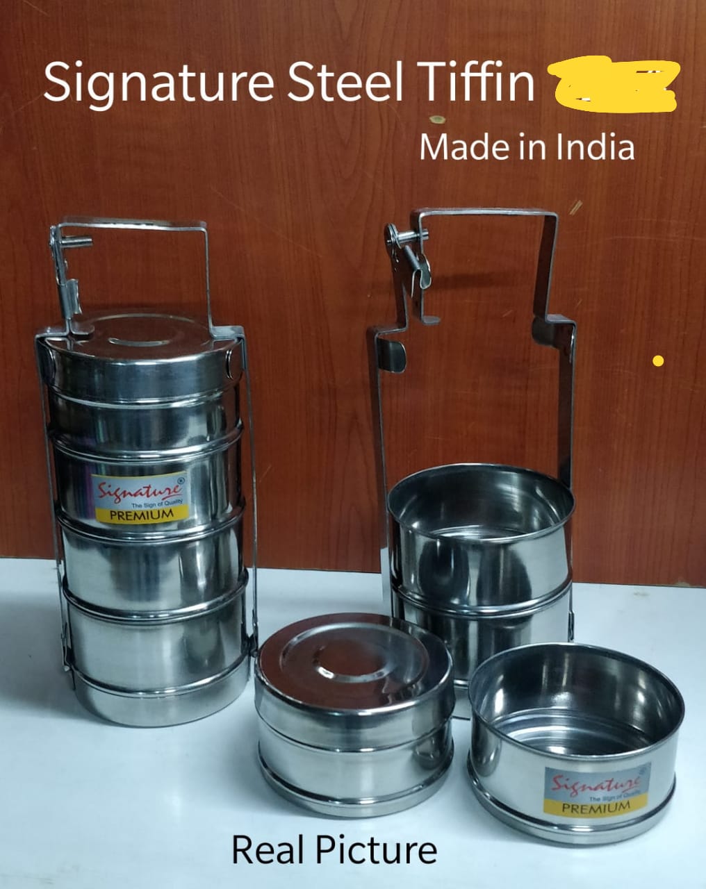 Signature Stainless Steel Bombay Tiffin – 4-Tier 9cm Round Lunch Box | Durable, Stackable & Leak-Resistant Food Carrier for School, Work & Travel