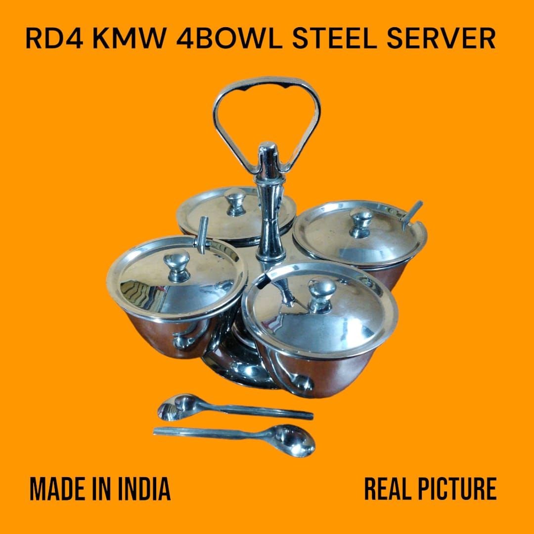 RD4 KMW 4-Bowl Stainless Steel Relish Server – Elegant Sugar/Spice Bowl Set with Rotating Base | Ideal for Dining, Serving, Kitchen & Table Organization