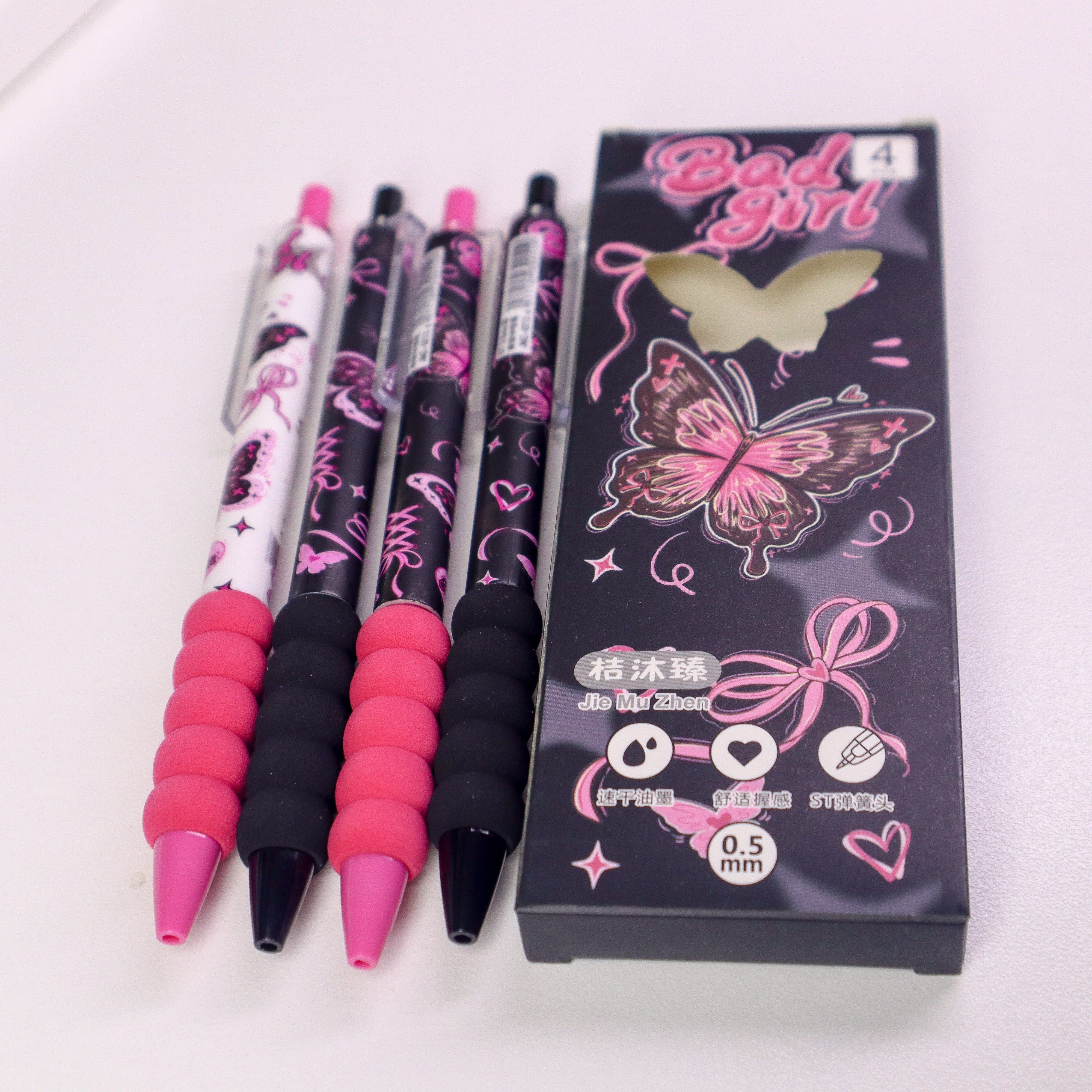Cute pens set | Set of 4 0.5mm Pens|  Aesthetic pen | Stationery set | Black Ink School pens | Gift pens | Smooth writing pens | Cute stationery Kenya | Comfortable Grip and Quick Drying