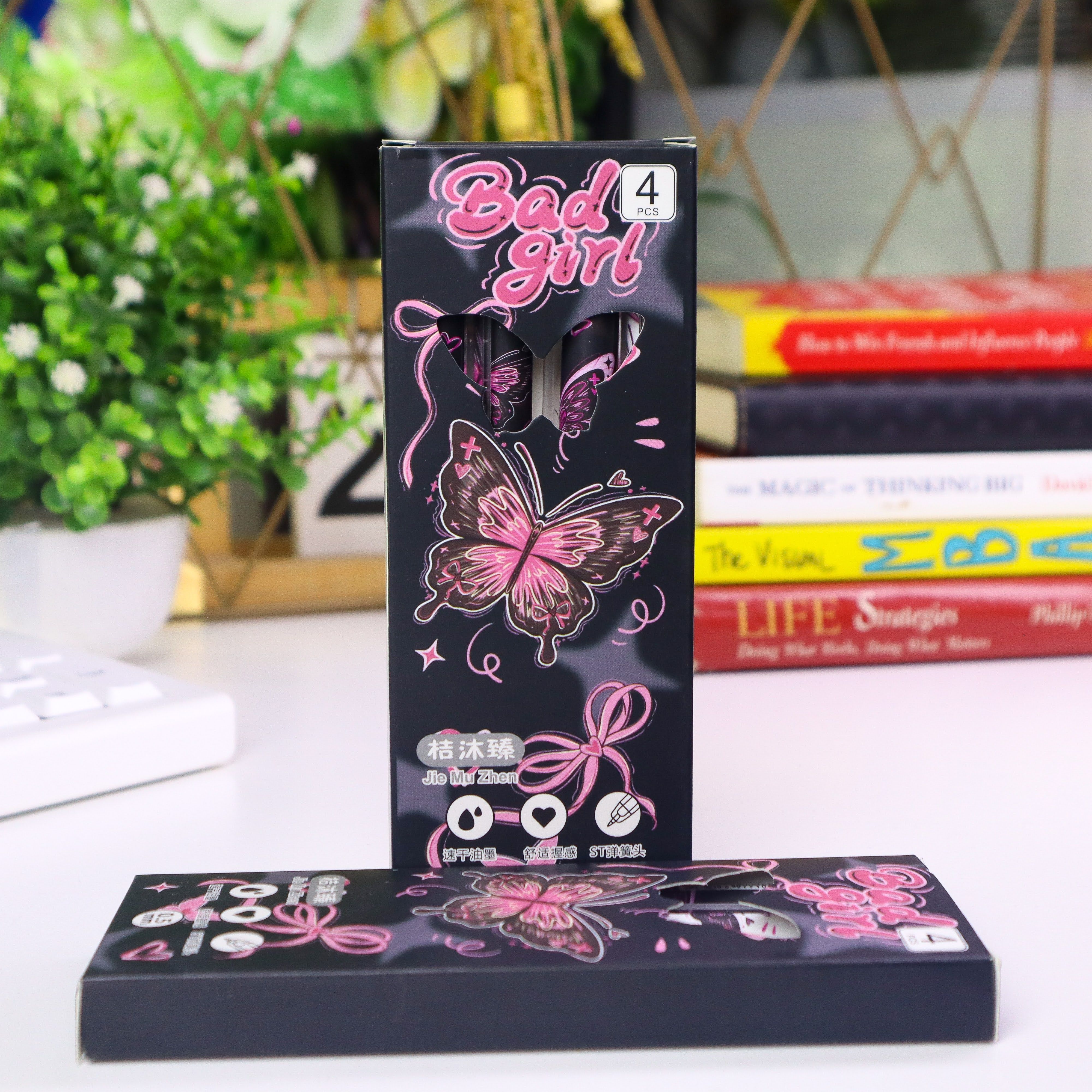 Cute pens set | Set of 4 0.5mm Pens|  Aesthetic pen | Stationery set | Black Ink School pens | Gift pens | Smooth writing pens | Cute stationery Kenya | Comfortable Grip and Quick Drying