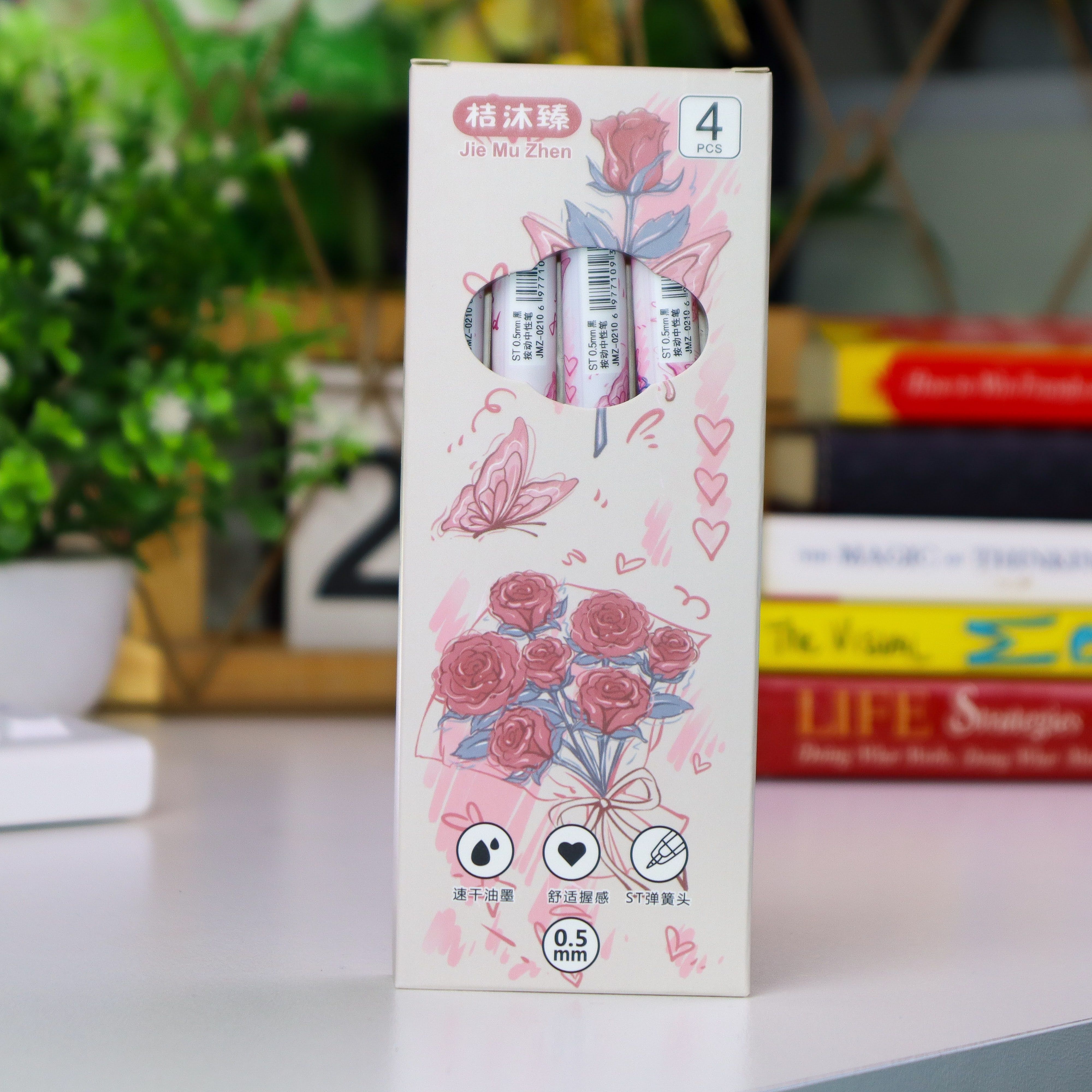 Cute pens set | Set of 4 0.5mm Pens|  Aesthetic pen | Stationery set | Black Ink School pens | Gift pens | Smooth writing pens | Cute stationery Kenya | Comfortable Grip and Quick Drying