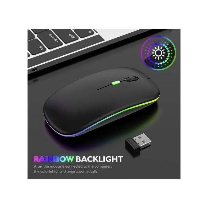 Rechargeable RGB Wireless Mouse – Silent Click, Dual-Mode Bluetooth 5.0 + 2.4G, Ergonomic Slim Design, Adjustable DPI, LED Backlit for Laptop & PC