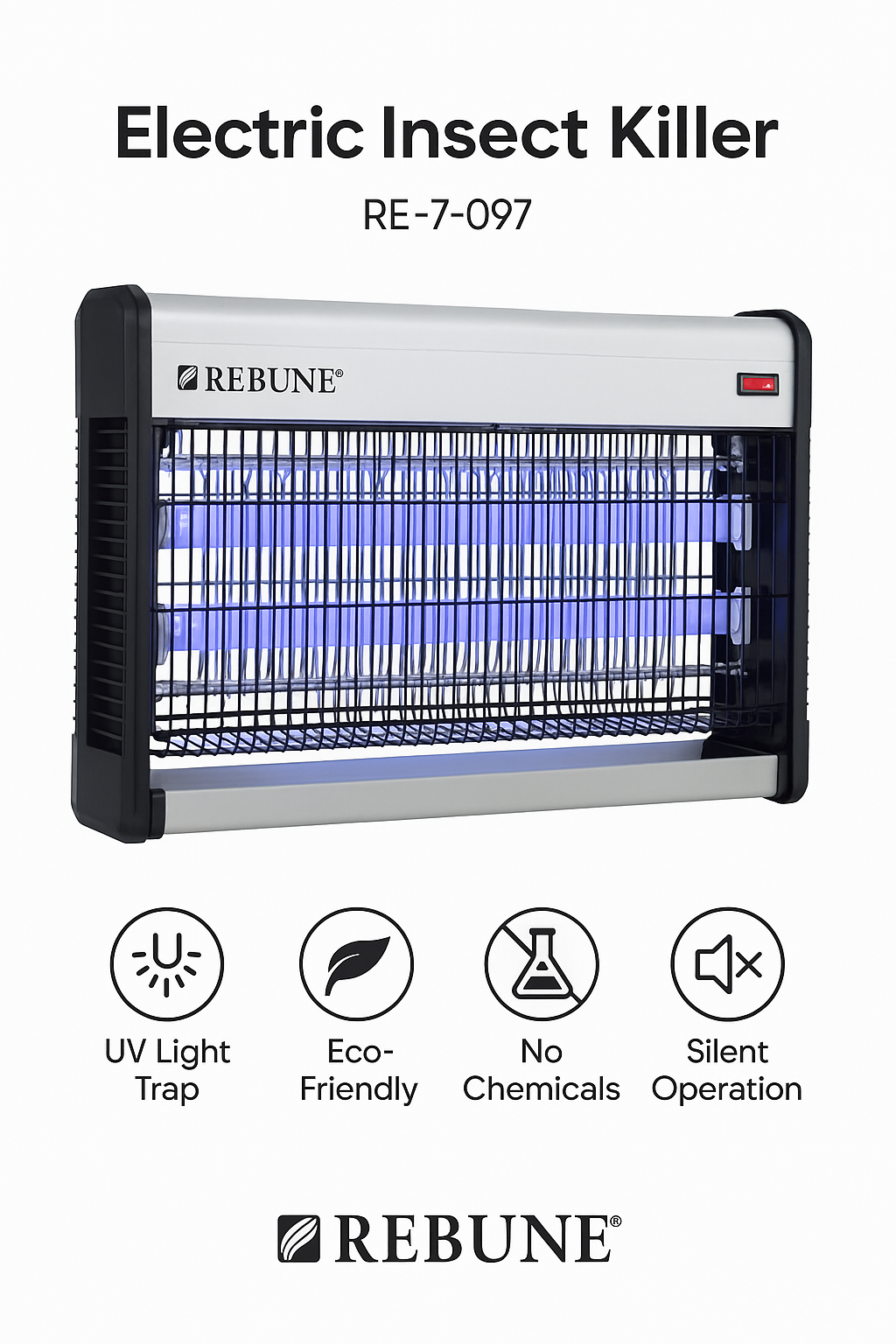 Rebune Electric Insect Killer RE-7-097 – Mosquito & Fly Zapper Lamp for Home and Office – Powerful UV Light Trap, Safe, Odorless & Eco-Friendly