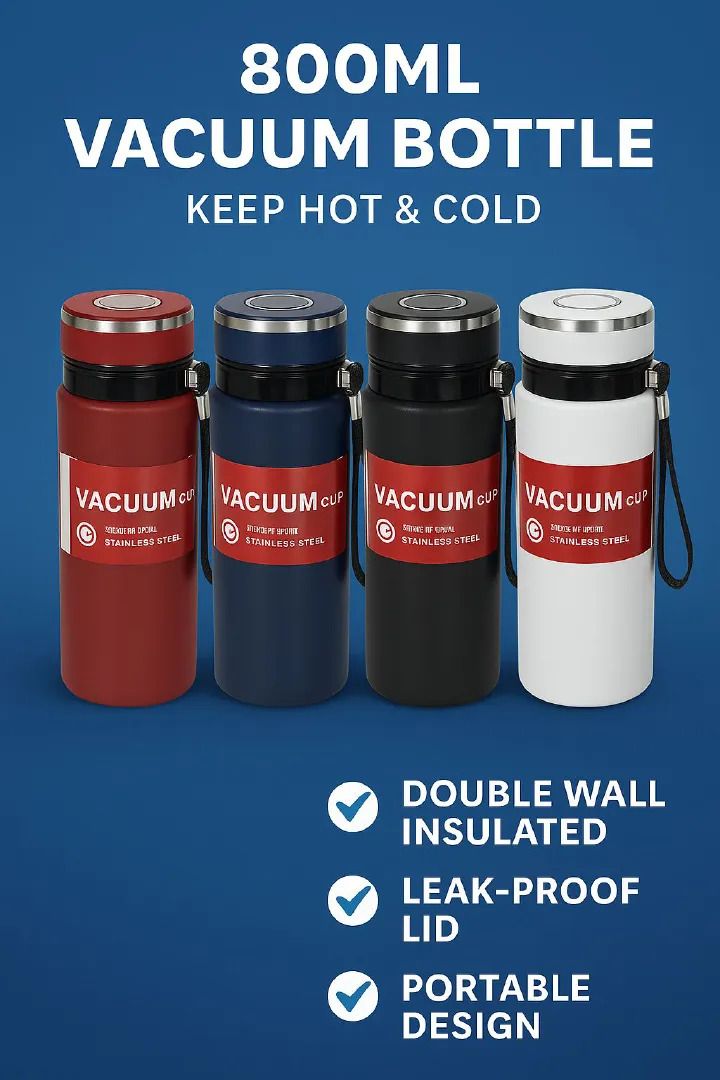 Fashion Stainless Steel Vacuum Bottle – Double Wall Thermal Flask for Hot & Cold Drinks – Leakproof, Portable, and Stylish Design for Daily Use