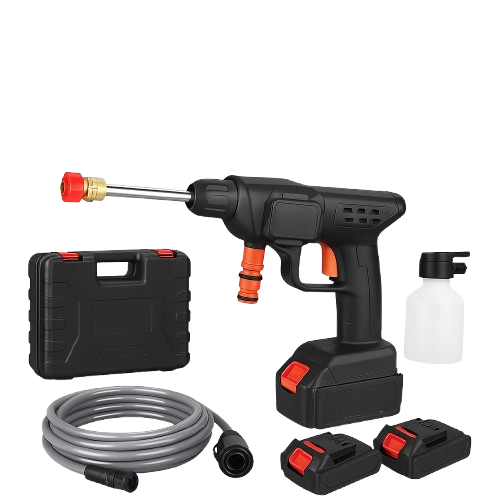 Wireless Car Wash Spray Gun Machine – Portable High-Pressure Washer with 2 Rechargeable Lithium Batteries, Foam Bottle & Hose | Cordless Power Cleaner for Cars, Bikes & Home Use