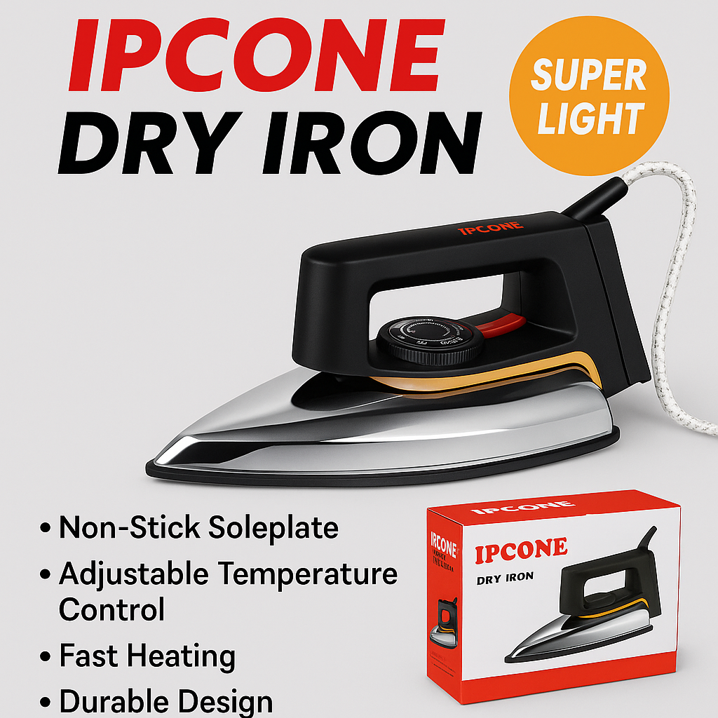 IPCONE Super-Light Dry Iron with Non-Stick Soleplate, Adjustable Temperature Control & Fast Heating – Durable Electric Iron for Clothes, Home, Boutique & Laundry Use