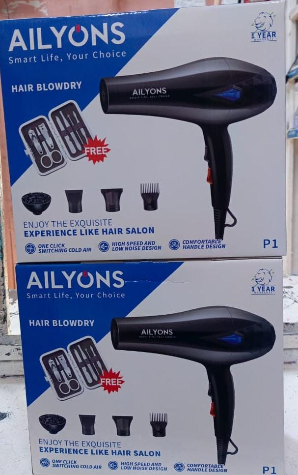 AILYONS Professional Hair Dryer P1 with Cold/Hot Air, High-Speed Low-Noise Motor, 4 Nozzles & Free Grooming Kit – Powerful Blowdry for Home & Salon Hair Styling