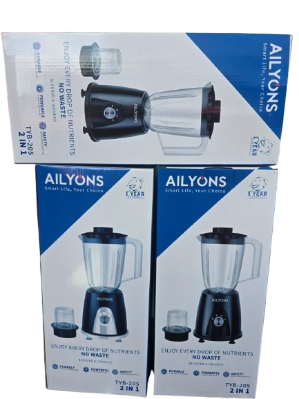 Ailyons 2-in-1 Blender & Grinder TYB-205 – Powerful 350W Motor, Durable Stainless Steel Blades, 1.5L Jar, Multipurpose Food Processor for Smoothies, Juices, Spices & Baby Food – Safe & Easy to Use
