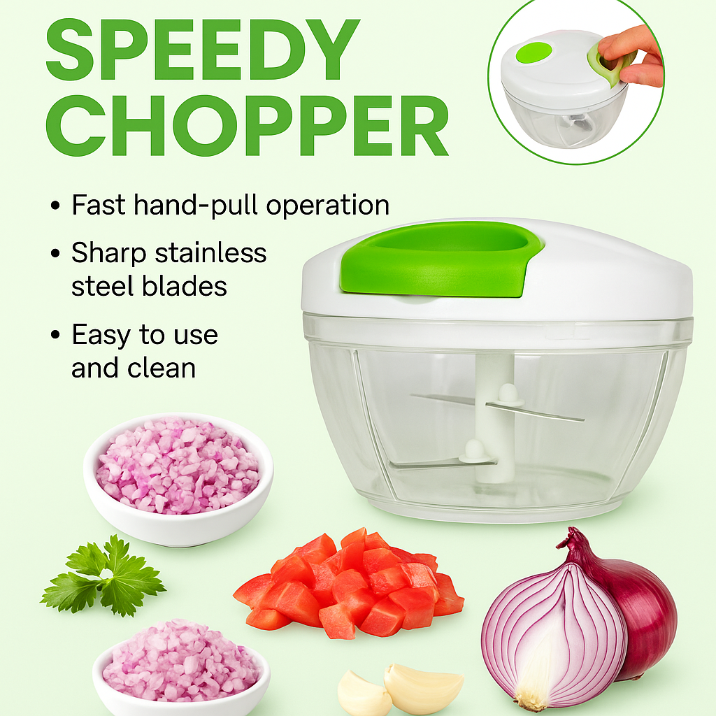 Speedy Manual Food Chopper – Hand-Pull Quick Vegetable & Meat Cutter, Multi-Blade Mini Chopper for Onions, Tomatoes, Garlic, Herbs, Salads, Baby Food & Kitchen Meal Prep