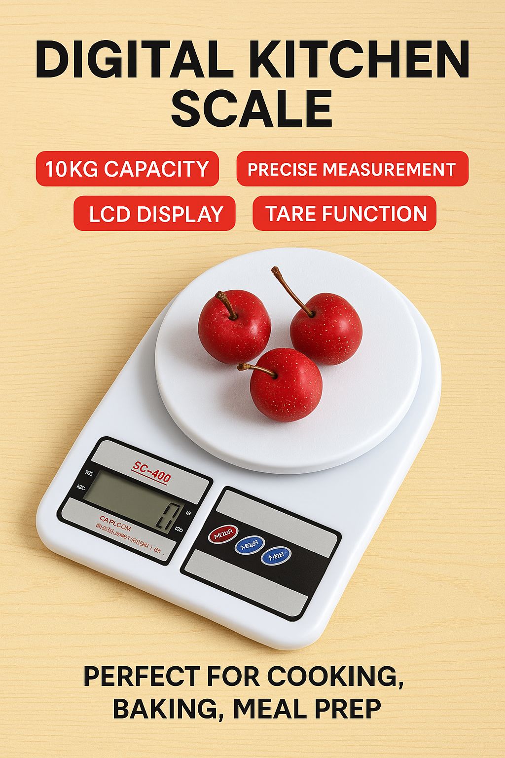 10kg Digital Kitchen Scale – High-Precision Food Weighing Machine with LCD Display, Tare Function, Multi-Unit Measurement for Baking, Cooking, Meal Prep & Home Use