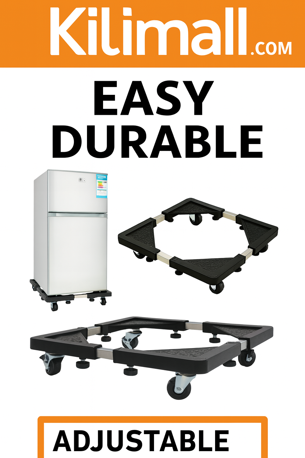 Adjustable Fridge and Washing Machine Stand Base with Heavy-Duty Wheels | Universal Size Adjustable Appliance Trolley for Fridges, Freezers, Washers & Cookers | Anti-Vibration, Durable & Easy to Move